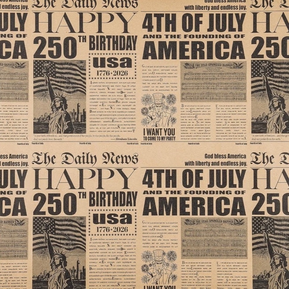 USA 250th Birthday Vintage Newspaper Kraft Wrapping Paper 17in Patriotic Roll